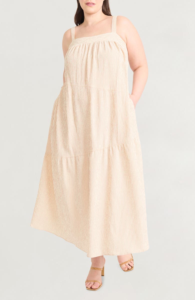 The Good Journey Sleeveless Tiered Maxi Dress, Main, color, Ivory/ Red