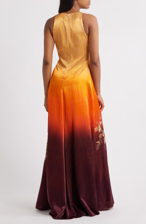 Sani Mya Beaded Satin Anarkali In Dusky Ember
