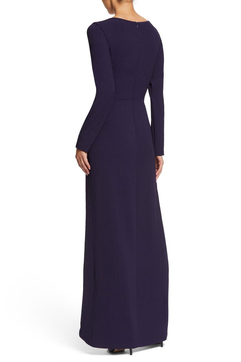 Naomi Long Sleeve Twist Crepe Gown, Alternate, color, BOYSENBERRY