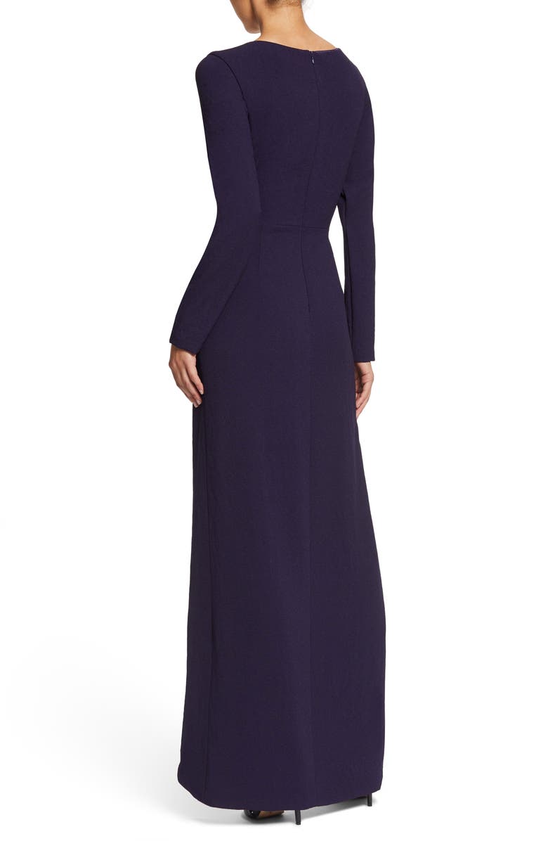 Dress the Population Naomi Long Sleeve Twist Crepe Gown, Alternate, color,