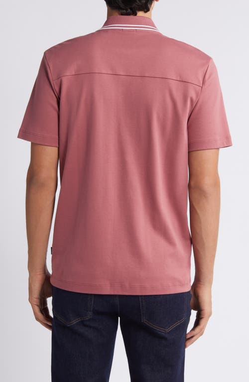Hugo Boss Boss Powell Tipped Short Sleeve Knit Button-up Shirt In Open Red