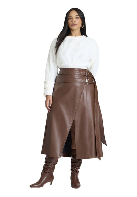 Double Belt Wrap Faux Leather Skirt (Plus)