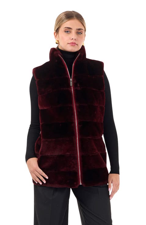 Horizontal Shearling Lamb Zip Vest With Quilted Back
