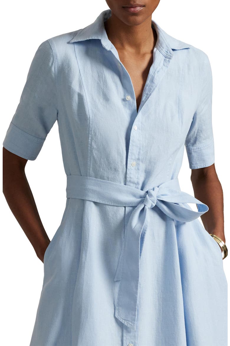 Belted A-Line Linen Shirtdress, Alternate, color, COLD SPRING