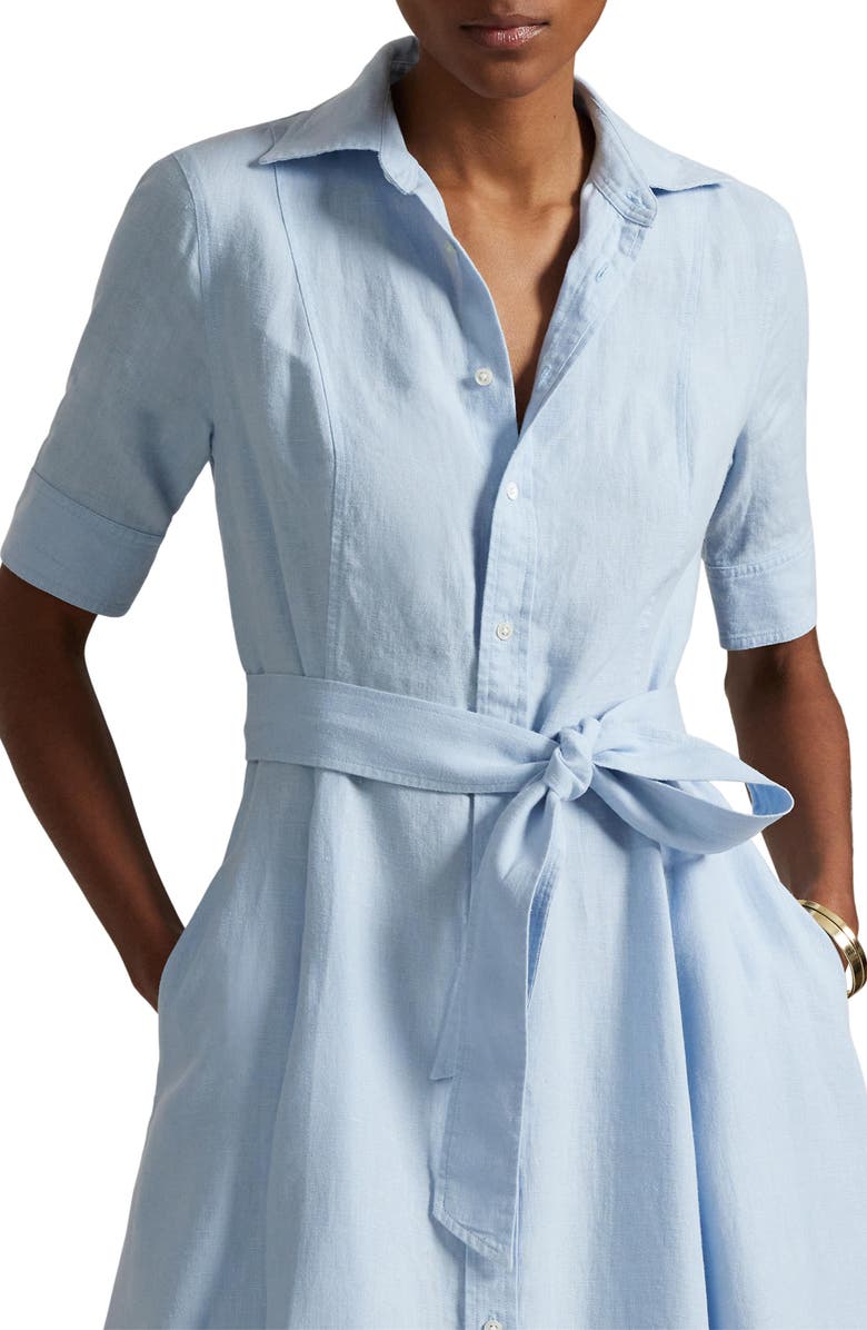 Polo Ralph Lauren Belted A-Line Linen Shirtdress, Alternate, color, Cold Spring