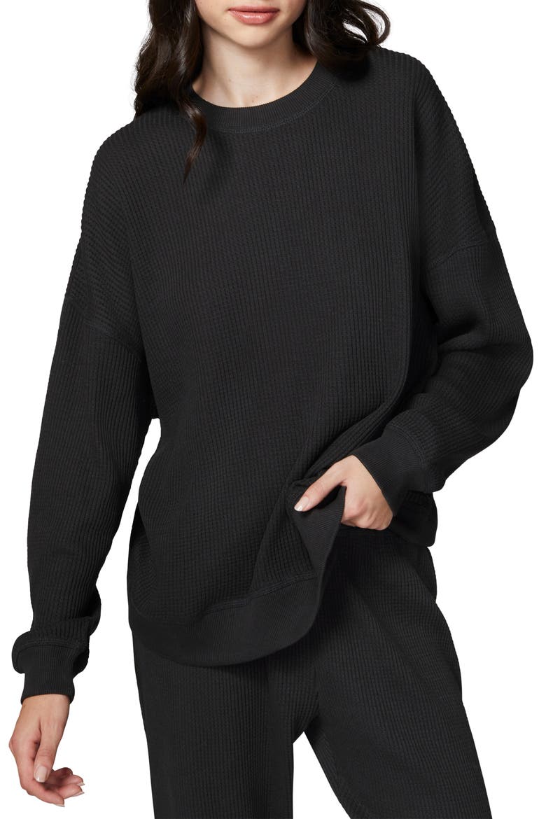Ovesize Crewneck Thermal Sweatshirt, Main, color, BLACK