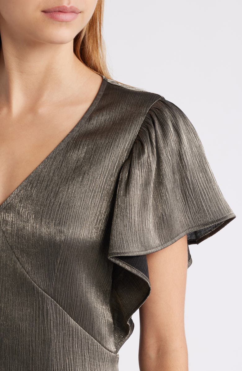 Nation LTD Pamela Flutter Sleeve Satin Midi Dress, Alternate, color, Graphite Foil