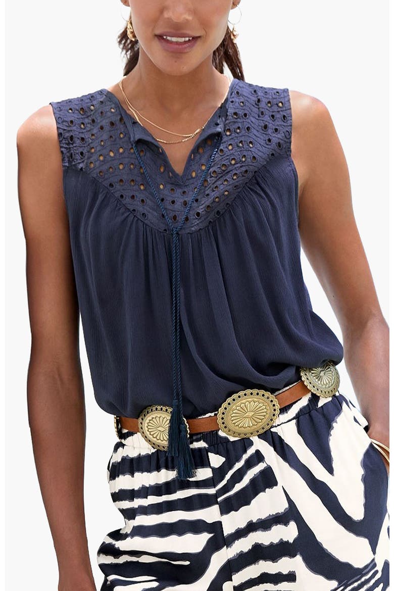 Sleeveless Eyelet Top, Main, color, Navy