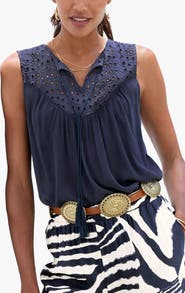 LASCANA Women's Sleeveless Eyelet Top