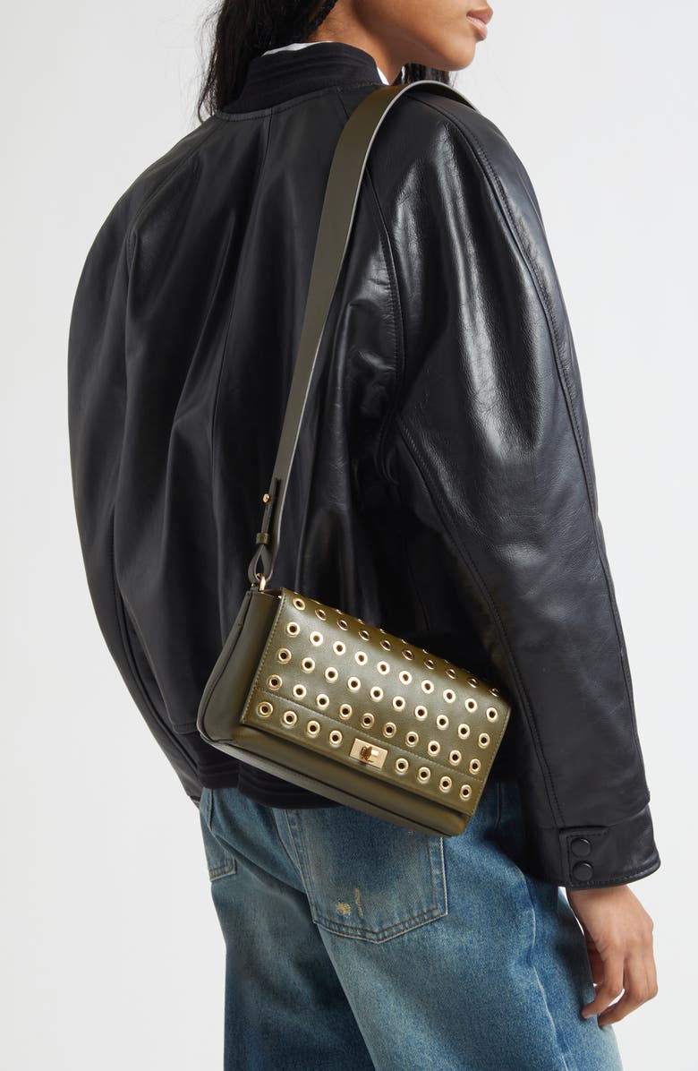 Anya Hindmarch Mortimer Grommet Embellished Leather Crossbody Bag, Alternate, color, Bonsai