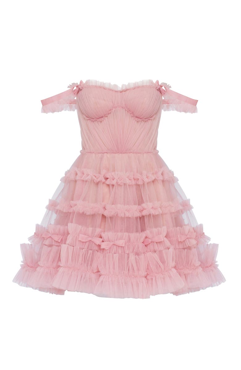 Milla Flirty ruffled tulle mini dress in misty rose, Main, color, Misty Rose