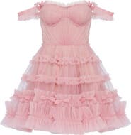 Milla Flirty ruffled tulle mini dress in misty rose