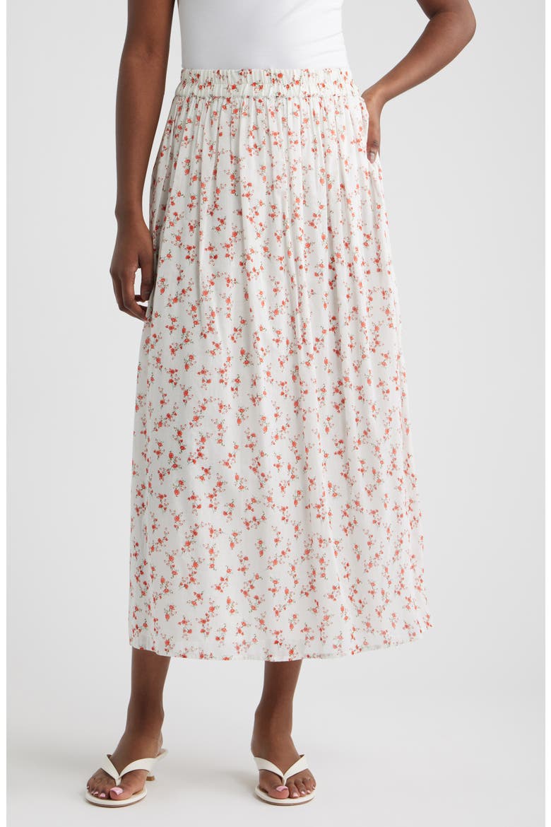 Dax Floral Cotton Midi Skirt, Main, color, ROUGE ROMANTIC