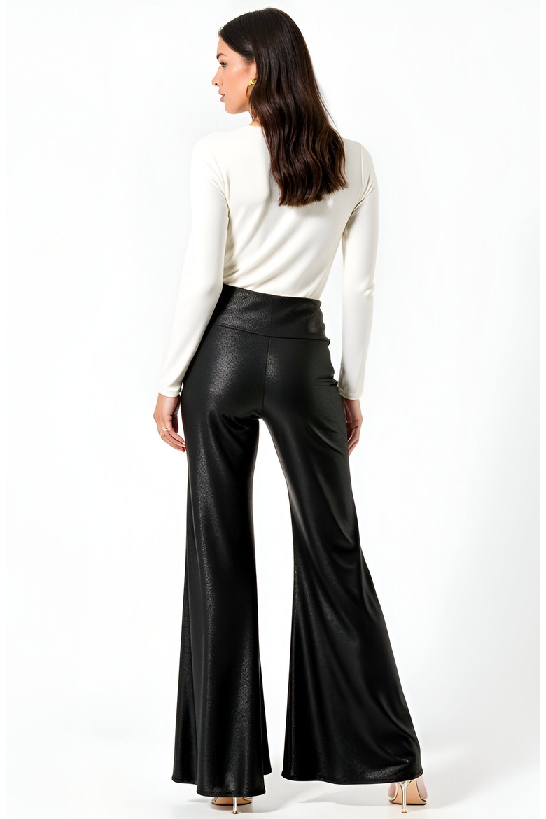 High Waist Wide-Leg Pants with Flared Silhouette, Alternate, color, Black