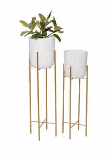 VIVIAN LUNE HOME White Metal Indoor & Outdoor Speckled Planter with Removable Stand - Set of 2