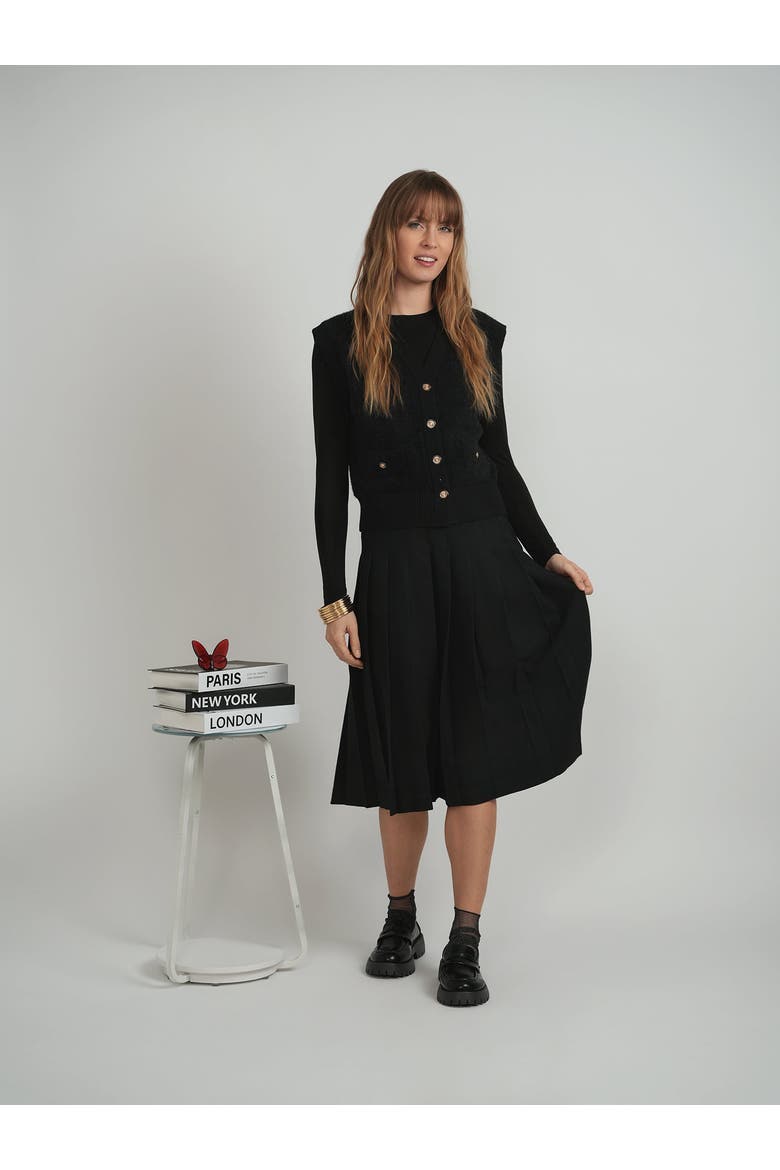 Cropped Mohair Button Front Sleeveless Cardigan, Alternate, color, Black