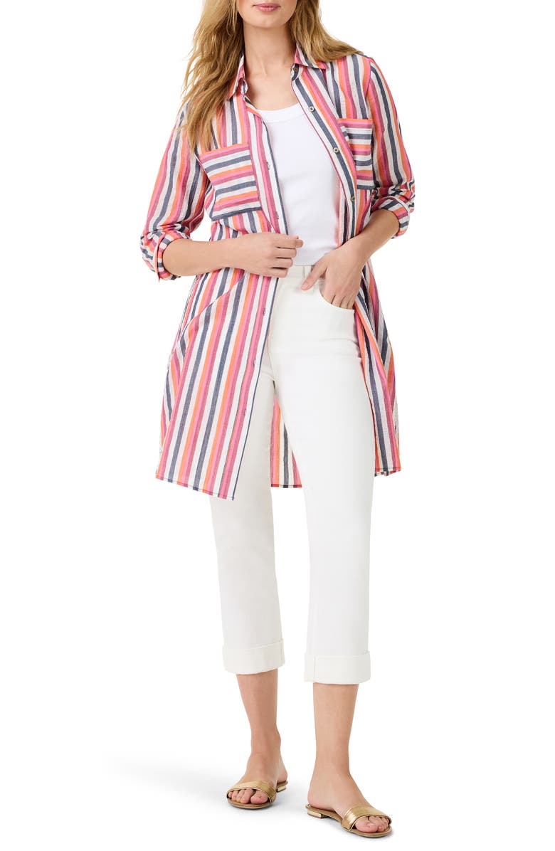 NIC+ZOE Daybreak Stripe Button-Up Tunic, Main, color, Pink Multi