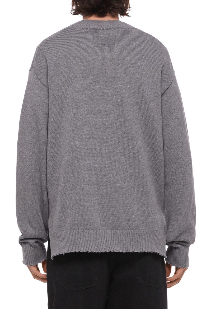 Distressed V-Neck Cotton Sweater, Alternate, color, GREY MELANGE