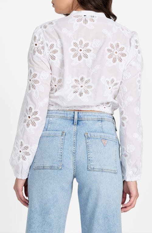 Guess Hazel Floral Embroidered Long Sleeve Tie Front Top