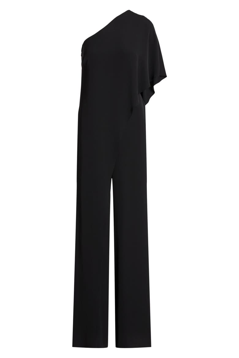 April One-Shoulder Georgette Jumpsuit, Alternate, color, BLACK