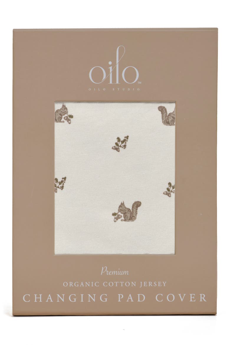 Print Organic Cotton Changing Pad Cover, Alternate, color, SQUIRREL/ EGGSHELL