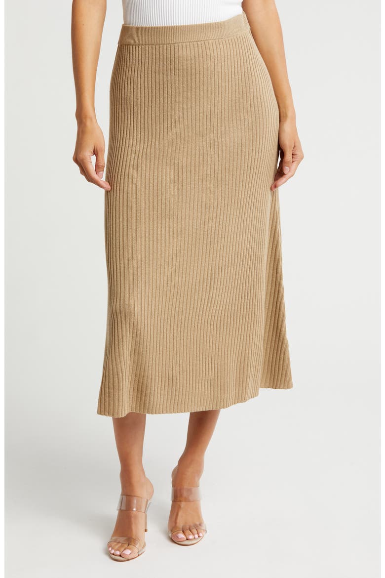 Ribbed A-Line Sweater Skirt, Main, color, BROWN GOLD