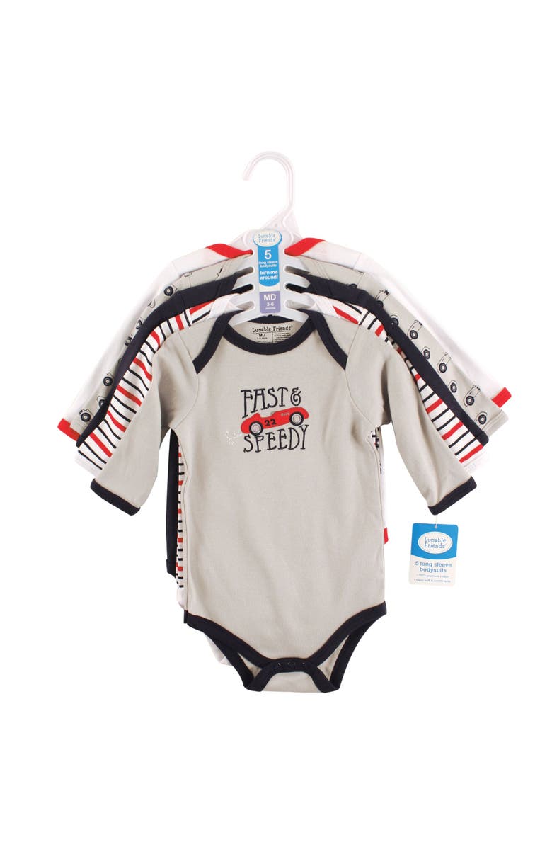 Luvable Friends Cotton Long-Sleeve Bodysuits, Alternate, color, Speedy