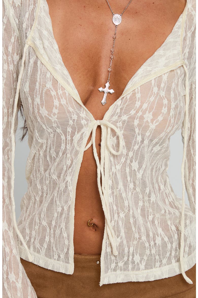 Open Your Heart Tie Front Lace Top, Alternate, color, CREAM