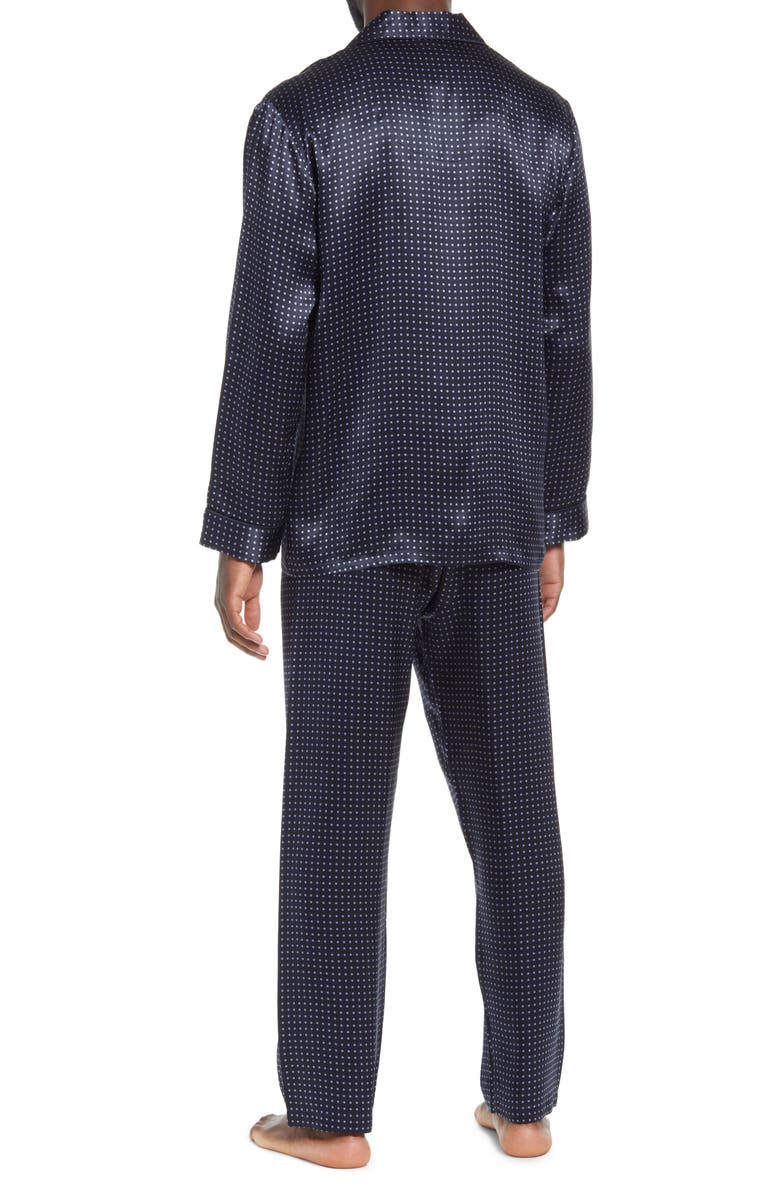 Majestic International Dot Silk Pajamas, Alternate, color, Navy Dot