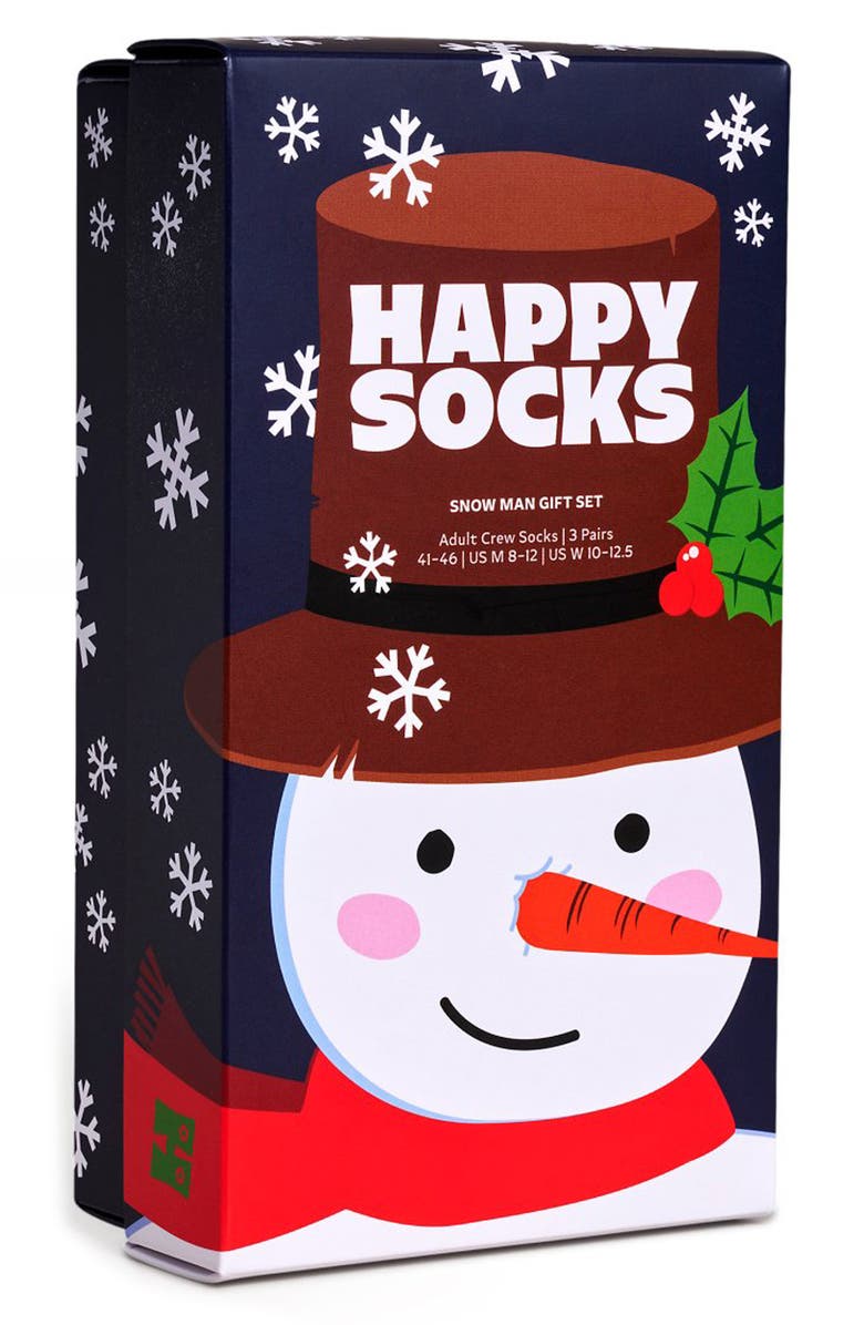 Happy Socks Assorted 3-Pack Holiday Crew Socks Gift Set, Alternate, color, Navy