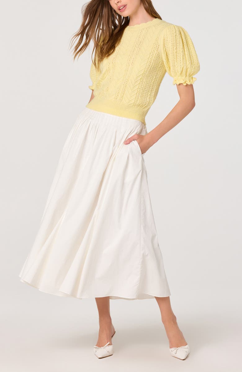 ASTR the Label Sidra Pleated Cotton Midi Skirt, Alternate, color, White