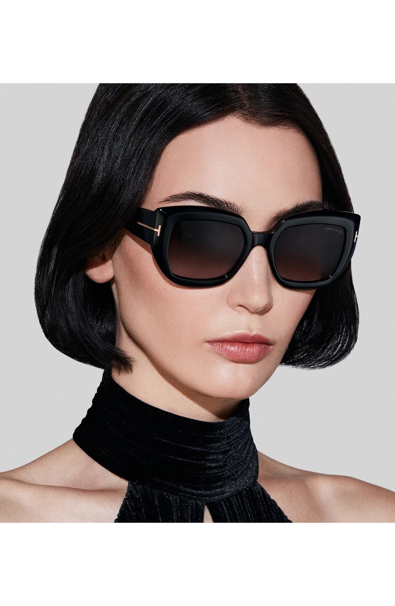 TOM FORD Saltzman 53mm Gradient Butterfly Sunglasses, Alternate, color, Black Eco / T Logo