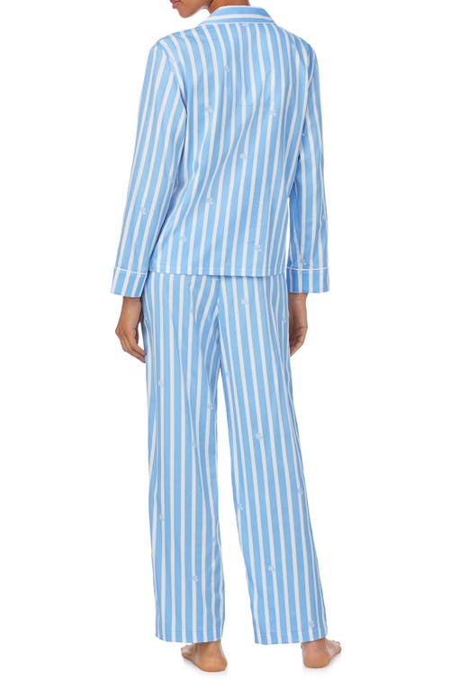 Shop Ralph Lauren Lauren  Stripe Cotton Blend Pajamas In Blue Print