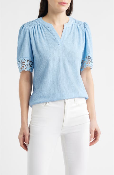Lace Trim Crinkle Top