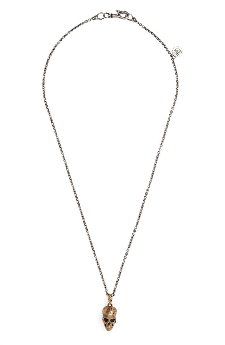 John Varvatos Distressed Skull Pendant Necklace, Main, color,