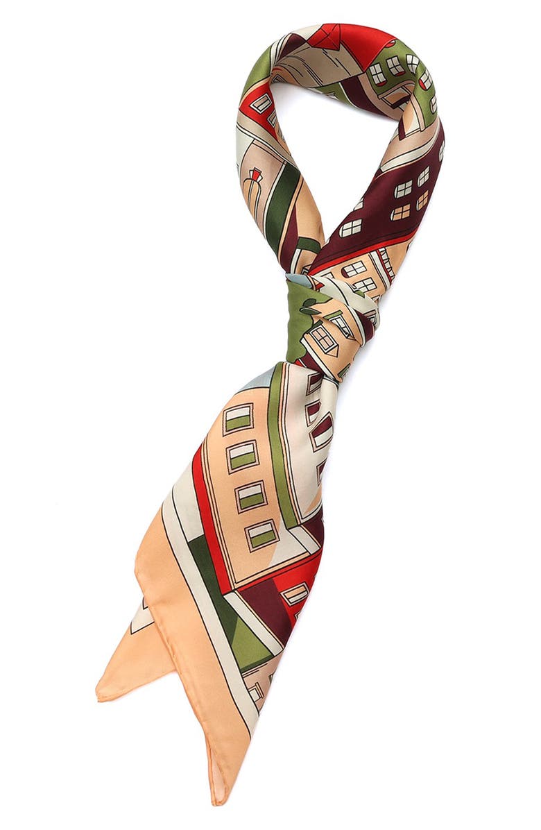 Kate Spade New York park scene silk square scarf, Main, color, Multi Beige