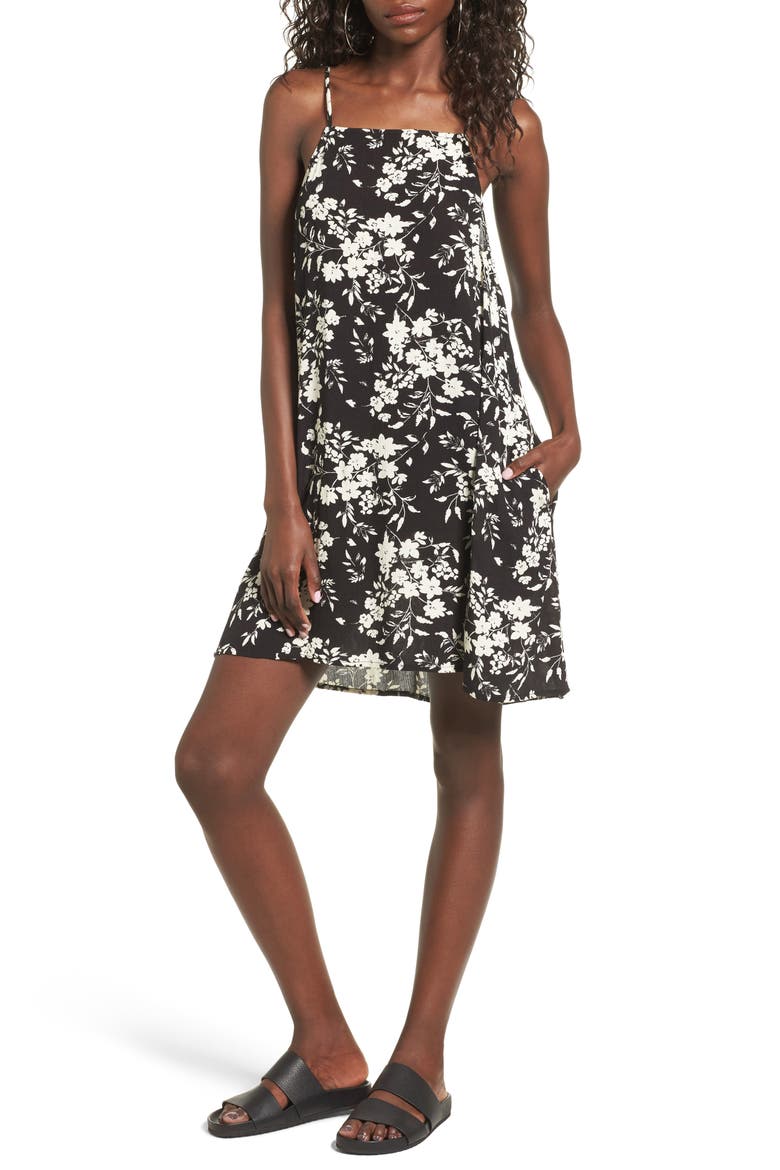 Print Lattice Back Dress, Main, color, BLACK