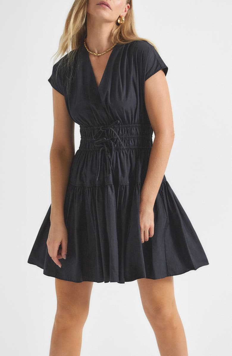 Derek Lam 10 Crosby Tora Shirred Waist Cotton Dress, Main, color, Black