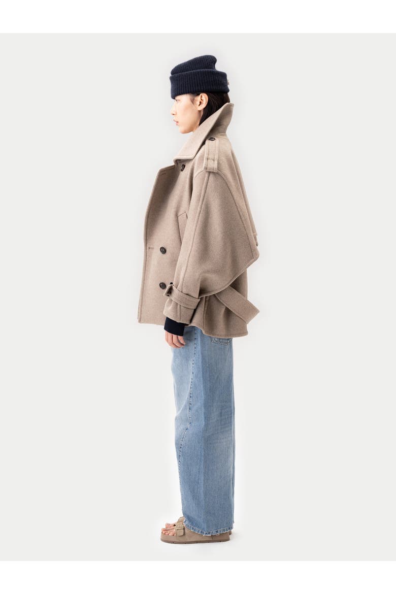 Trench-Style Cashmere Peacoat, Alternate, color, taupe
