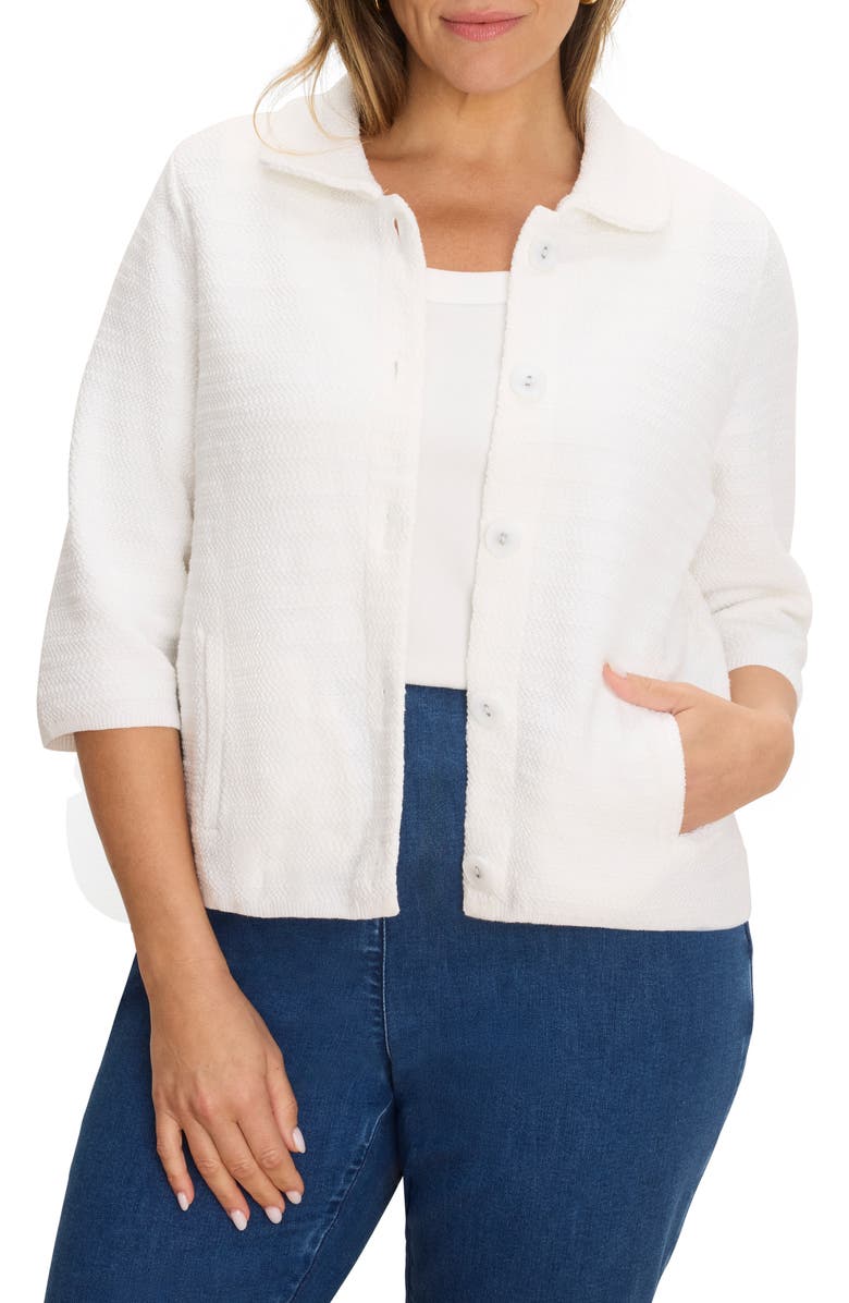 NIC+ZOE Elbow Sleeve Textured Knit Jacket, Main, color, Paper White