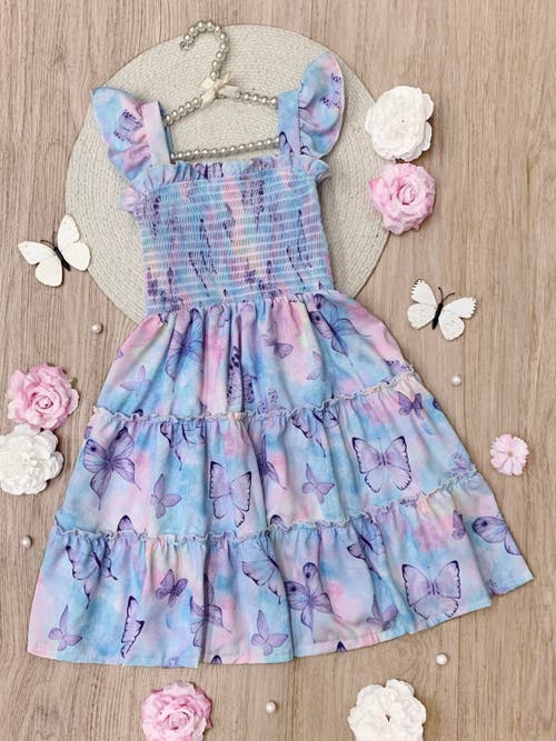 Mia Belle Girls Kids' Spring Butterflies Smocked Tiered Dress