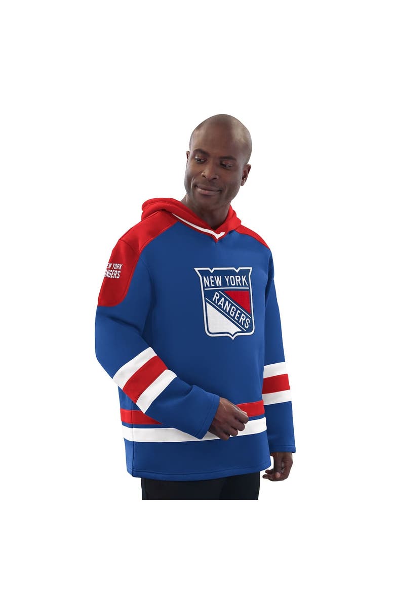 STARTER Men's Starter Blue/Red New York Rangers Hockey Pullover Hoodie, Alternate, color, Blue
