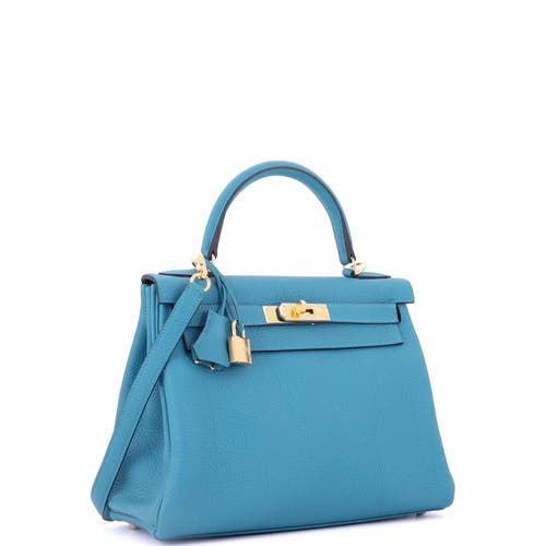 Pre-owned Hermes Hermes Kelly Handbag Blue Togo With Gold Hardware 28 In Blue