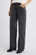 Wit & Wisdom Sam High Waist Faux Pearl Detail Wide Leg Jeans