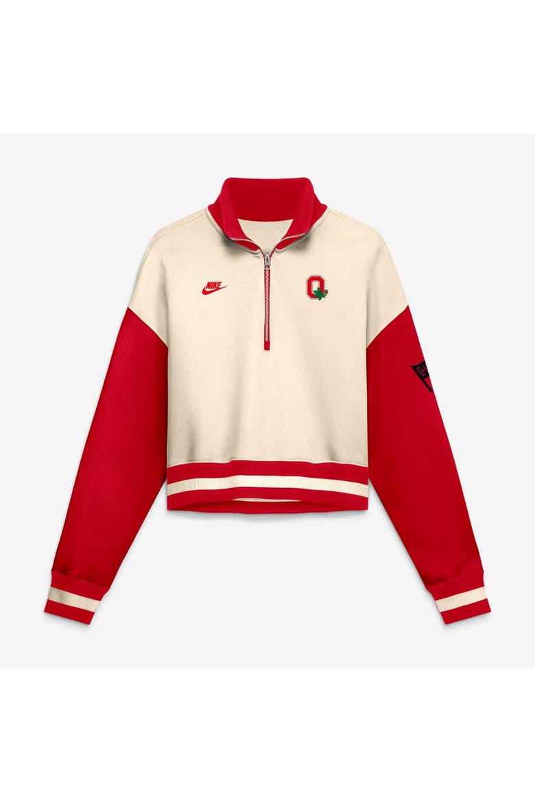 Women's Nike Natural/Scarlet Ohio State Buckeyes Oversized Legacy Color Block Cropped Quarter-Zip Pullover, Main, color, Natural