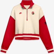 Nike Women's Nike Natural/Scarlet Ohio State Buckeyes Oversized Legacy Color Block Cropped Quarter-Zip Pullover