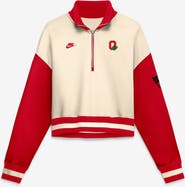 Nike Women's Nike Natural/Scarlet Ohio State Buckeyes Oversized Legacy Color Block Cropped Quarter-Zip Pullover
