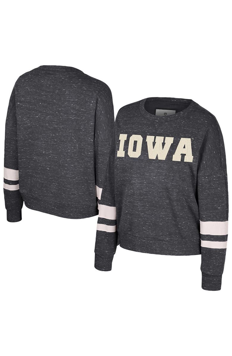 COLOSSEUM Women's Colosseum Black Iowa Hawkeyes Lost City Speckle Pullover Sweatshirt, Alternate, color, Black