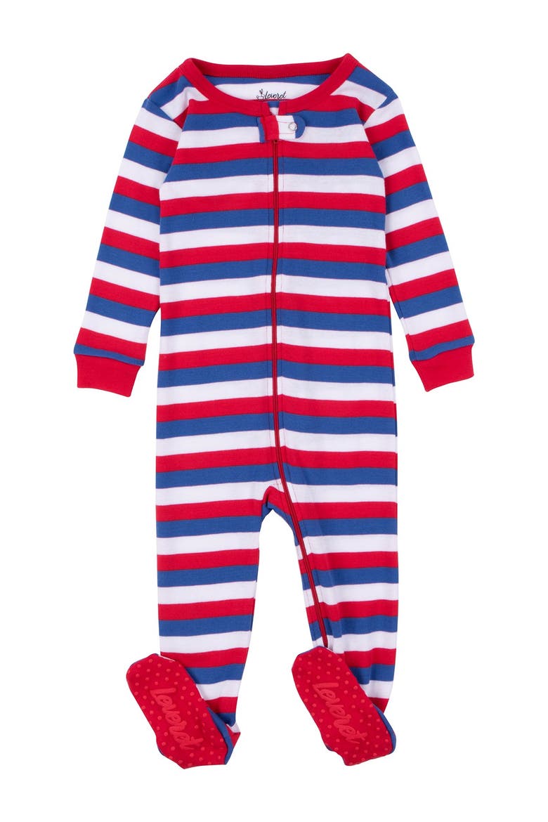 Red White and Blue Stripes Footed Sleeper Pajama, Main, color, RED/WHITE/BLUE