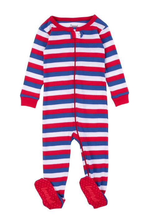 Red White and Blue Stripes Footed Sleeper Pajama